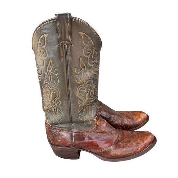 Justin Men's Brown eel Skin Western Cowboy Boots Size 10B Almond Toe - Picture 3 of 7
